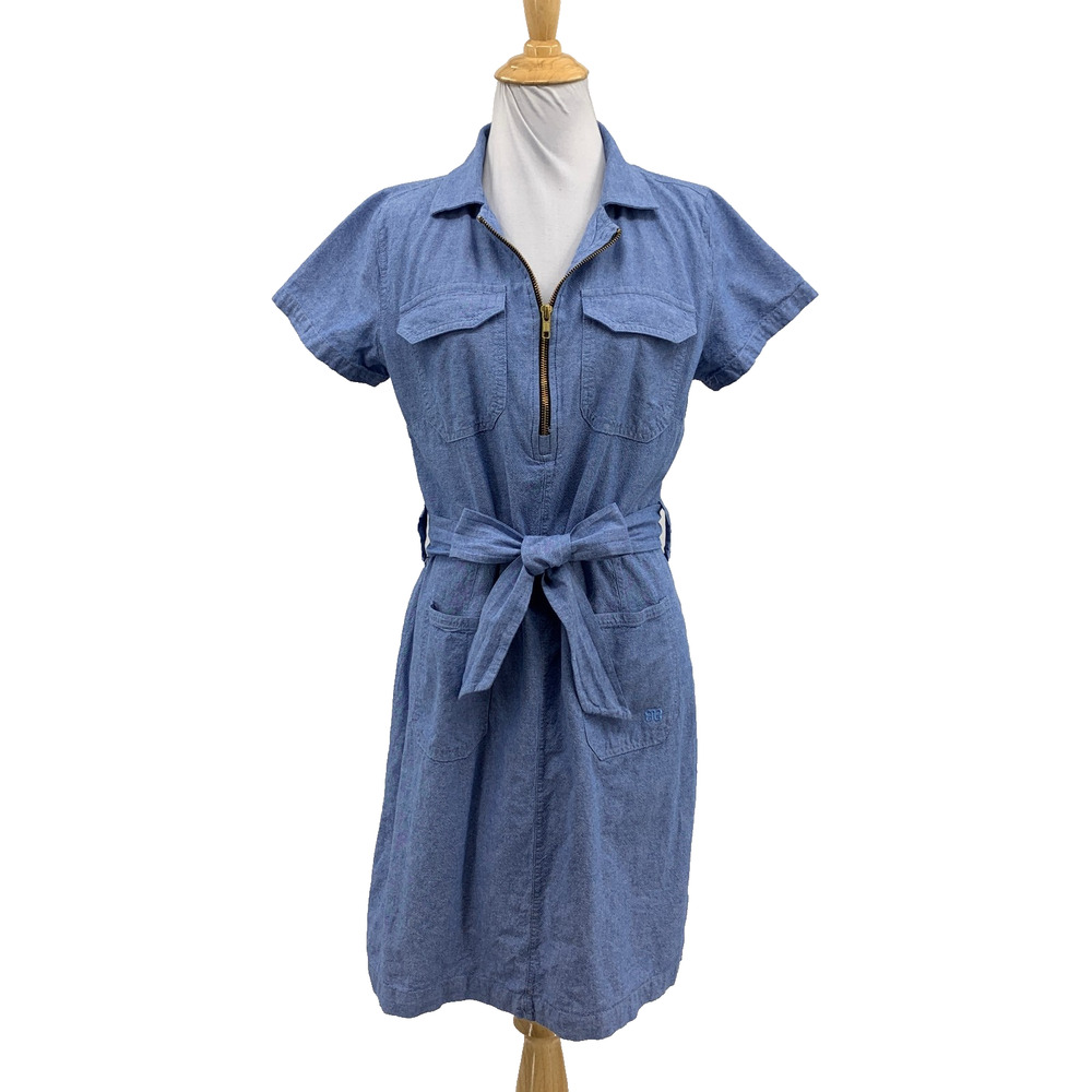 Albion Dress Womens S Small Tall Candy Blue Cape Code Half Zip Belted Shirt